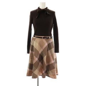 ハイネックニット×チェックワンピース 36 ブラウン マルチカラー /DO OS
