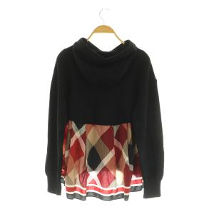 BLUE LABEL CRESTBRIDGE チェック切替コットンニット パーカー セーター 長袖 38 ブラック /MY OS