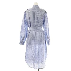 POLO RALPH LAUREN 近年モデル リネン ストライプ柄 シャツワンピース ベルト付き 0 青 白 /MI OS