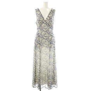 近年モデル 花柄 ノースリーブ ワンピース 4 青 アイボリー /MI OS