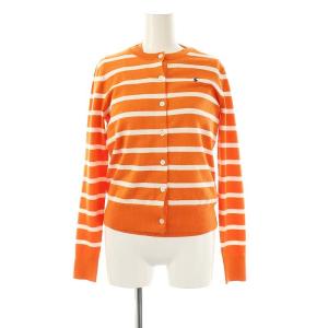 近年モデル ボーダー柄 クルーネック アンサンブル ニット カーディガン 半袖カットソー XS S オレンジ