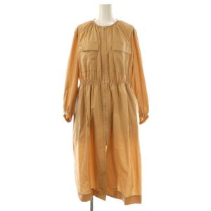 24SS ライトタフタ ジップアップロングコート ノーカラーコート 36 ベージュ /ES OS