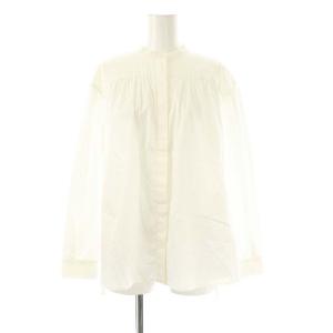 24AW ハイカウントサテン スタンドカラーシャツ ブラウス 長袖 36 ホワイト /DF OS