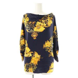 花柄 カットソー 五分袖 0 紺 ネイビー /AT OS