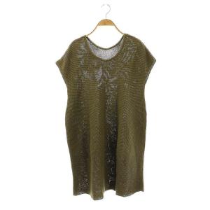 HaaT ペーパー×コットンニットワンピース ミニ ノースリーブ 2 カーキ /AT OS