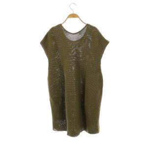 ISSEY MIYAKE HaaT ペーパー×コットンニットワンピース ミニ ノースリーブ 2 カーキ /AT OS
