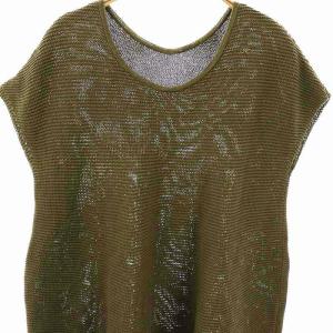 ISSEY MIYAKE HaaT ペーパー×コットンニットワンピース ミニ ノースリーブ 2 カーキ /AT OS
