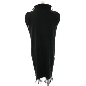 me ISSEY MIYAKE フリンジヘムネックプリーツノースリーブワンピース ロング ブラック /DO OS