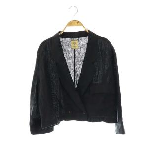 リネンキャンバスジャケット テーラード クロップド丈 黒 /MI OS