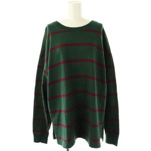 Big border stripe tee Tシャツ カットソー ボーダー 長袖 M グリーン レッド