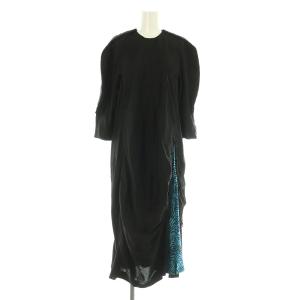 ACETATE SATIN DRESS サテンワンピース ロング 切替 38 ブラック /MY OS