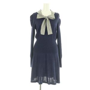 オーブ刺繍 ニットワンピース ボウタイ 2 ネイビー