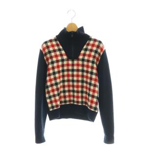 格子柄ハーフジップ プルオーバーニット セーター 1 ネイビー レッド アイボリー /ES OS