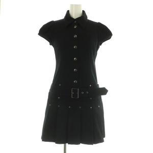 ベルト付きデニムロープリーツワンピース ミニ 36 ブラック /MY OS