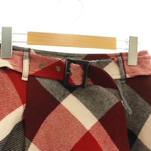 BURBERRY BLUE LABEL ベルト付きウールチェックフレアスカート 36 レッド ブラック グレージュ /ES OS