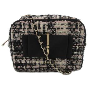 ショルダーバッグ ツイード リボン チェーン ピンク /JS