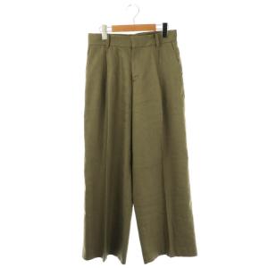 24SS Summerワイドパンツ タック ジッパーフライ リネン混 36 カーキ /DO OS