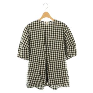 リネンテンセルフォルムブラウス チェック 五分袖 ブラック エクリュ /DF OS