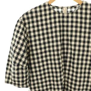 IENA リネンテンセルフォルムブラウス チェック 五分袖 ブラック エクリュ /DF OS