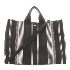 バカンスストライプトート ハンドバッグ ショルダー 2WAY 斜め掛け ロゴ キャンバス 黒 ブラック