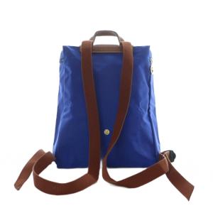 Longchamp ルプリアージュ リュックサック バッグ デイパック ナイロン レザー 青 茶色 /RI OS