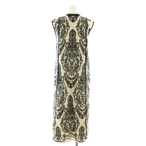 Ameri VINTAGE DAMASK EMBROIDERY LINEN DRESS ワンピース ロング ノースリーブ 刺繍 S