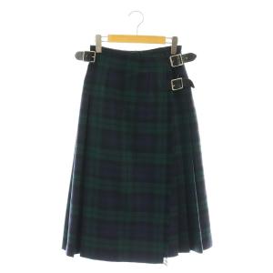 チェック キルトスカート プリーツ ミモレ ロング 40 緑 グリーン 紺 ネイビー /AT OS