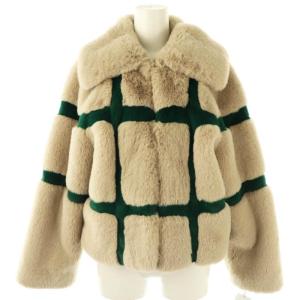 エコファーチェックブルゾン ジャケット F グレージュ グリーン /DO OS