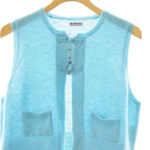 BEAMS BOY チャイナボタン ベスト ニット モヘヤ混 ウール混 ライトブルー /MI OS