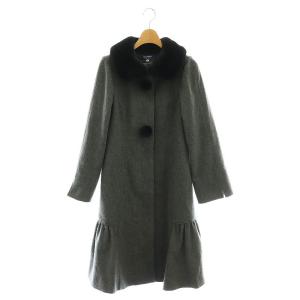 23年製 フェイクファーポンポンつきコート 38 グレー