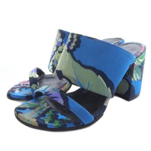 ジャガード ダブルストラップサンダル ミュール 36 ブルー