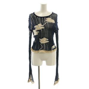 Cotton Flower-knit Sweater コットン フラワー ニット セーター L 紺 ネイビー