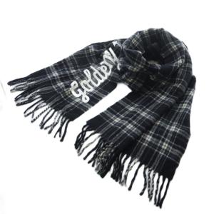 マフラー ウール カシミヤ混 チェック 黒 ブラック  白 ホワイト SH /RI OS