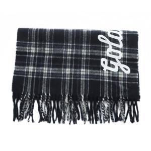 GOLDEN GOOSE マフラー ウール カシミヤ混 チェック 黒 ブラック  白 ホワイト SH /RI OS