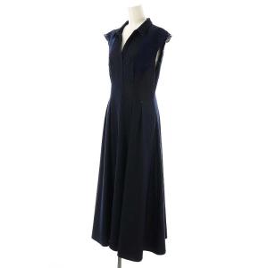 Noela 25SS 15周年 エンブロイダリーストライプワンピ ワンピース ロング ノースリーブ M ダークネイビー