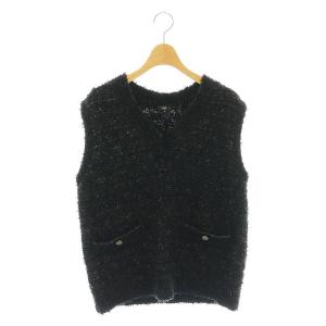 25SS ニットツイードVネックベスト プルオーバー S 黒 ブラック /AT OS