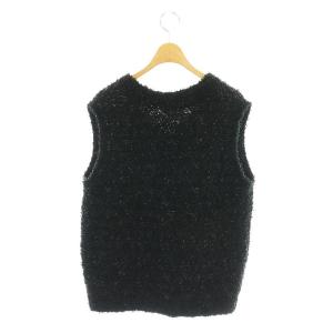 PLST 25SS ニットツイードVネックベスト プルオーバー S 黒 ブラック /AT OS