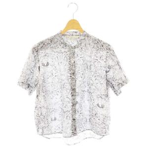 リバティプリントシャツ バンドカラー 半袖 ブラック ホワイト /DF OS