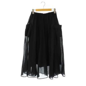 24AW オーガンジー ポケットフレアスカート ロング ブラック /HK OS