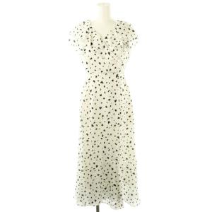 24AW ラッフルカシュクールプリントワンピース マキシ ロング 1 白 ホワイト 黒 ブラック /AT