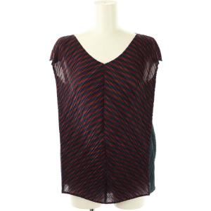 イッセイミヤケ ストライププリーツプルオーバー カットソー 3 オレンジ 紺 ネイビー /SS OS