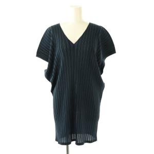 イッセイミヤケ プリーツ チュニック プルオーバー カットソー 3 紺 ネイビー /SS OS