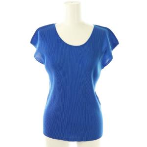 イッセイミヤケ プリーツノースリーブカットソー 3 青 ブルー /SS OS