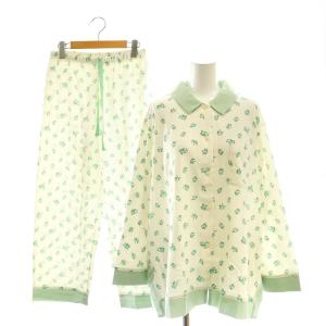 bonbonフラワーN 長袖パジャマ セットアップ 上下 総柄 M 白 ホワイト 緑 グリーン /AT