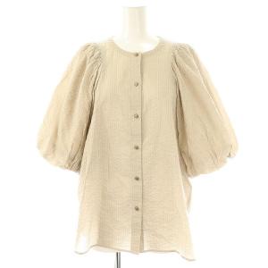 24SS バルーンスリーブブラウス ストライプ 半袖 ベージュ グレー /DF OS