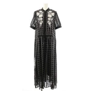 チェックコード刺繍ロングワンピース 38 ブラック