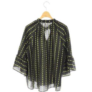 Grace Class パインボーダープリントブラウス 七分袖 フレア 36 黒 ブラック /AT OS