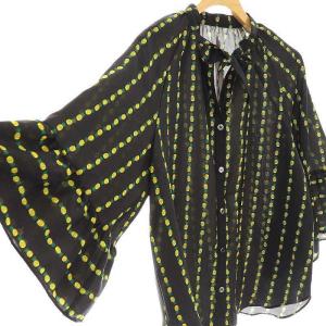 Grace Class パインボーダープリントブラウス 七分袖 フレア 36 黒 ブラック /AT OS