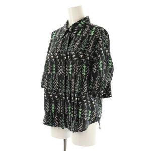 Grace Class チドリプリントタックブラウス シャツ 半袖 36 ブラック /DF OS