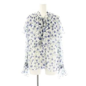 24SS スモールフラワーケープトップ ブラウス 長袖 36 ホワイト ブルー /HK OS